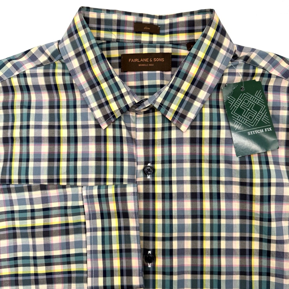 Fairlane & Sons Slim Men's Long Sleeve Multicolor Button Up Easy Care‎ XL NWT